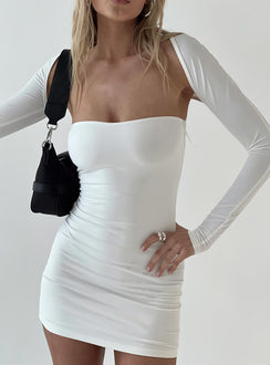 Matching set, can be worn separately Long sleeve bolero, strapless mini dress Slim fitting, unlined, good stretch