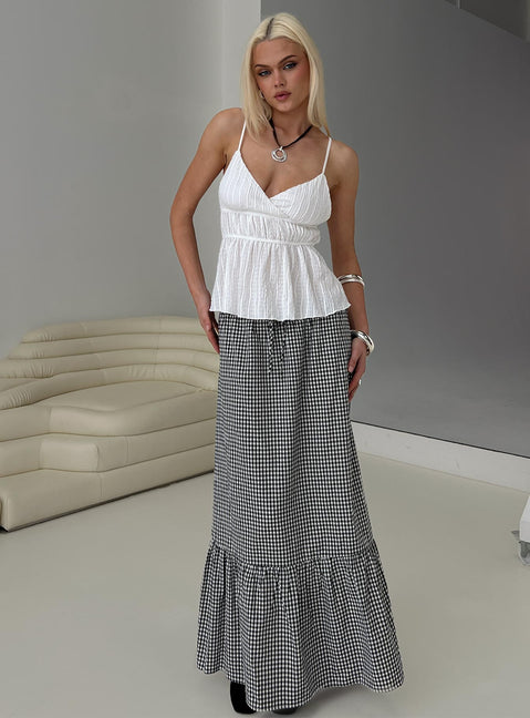   front view of model wearing Princess Polly Modern Girl Maxi Skirt Black / White Gingham Maxi 