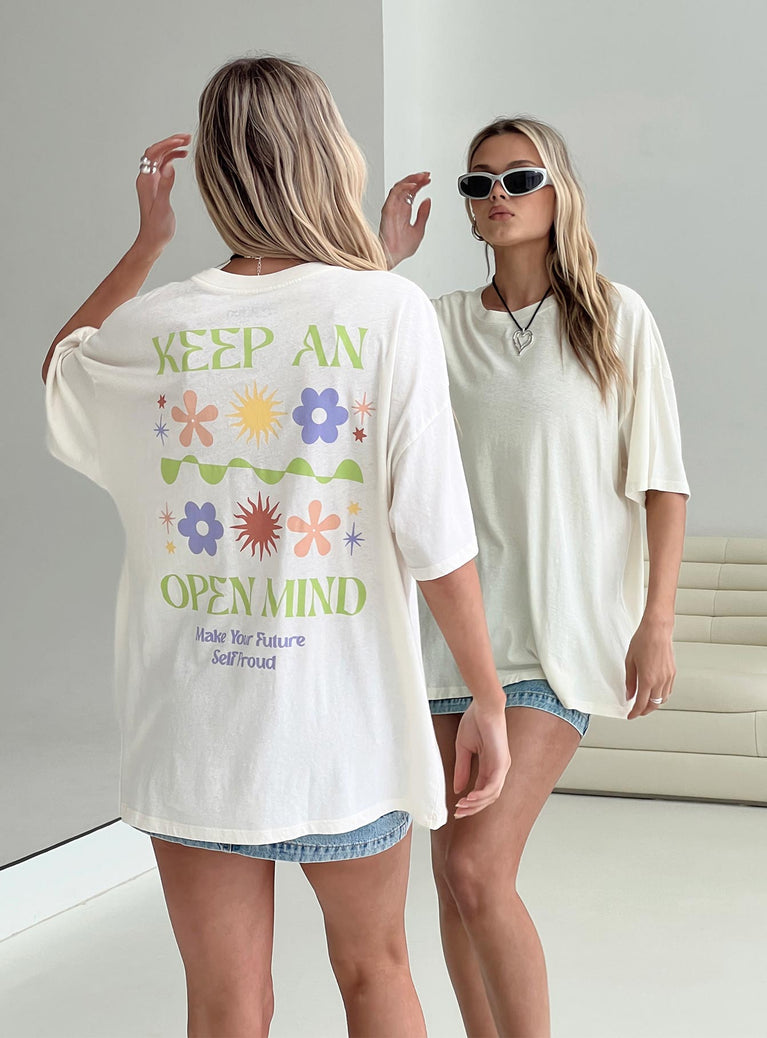 product Princess Polly Half Sleeves V-Neck  Keep An Open Mind Oversized Tee White