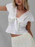 back view of model wearing Princess Polly Tullock Top White Low Impact Short Sleeves V-Neck 