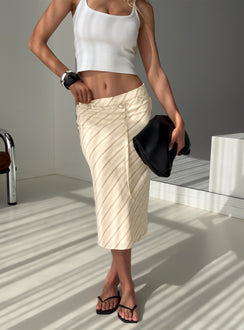   front view of model wearing Princess Polly Asmara Tie Side Midi Skirt Yellow Stripe Midi Skirts 