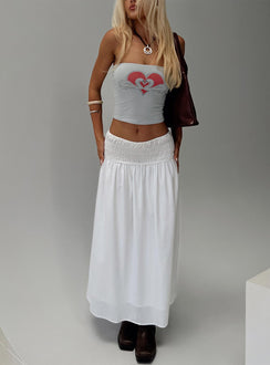 back view of model wearing Princess Polly Small Towns Shirred Midi Skirt White Midi Skirts 