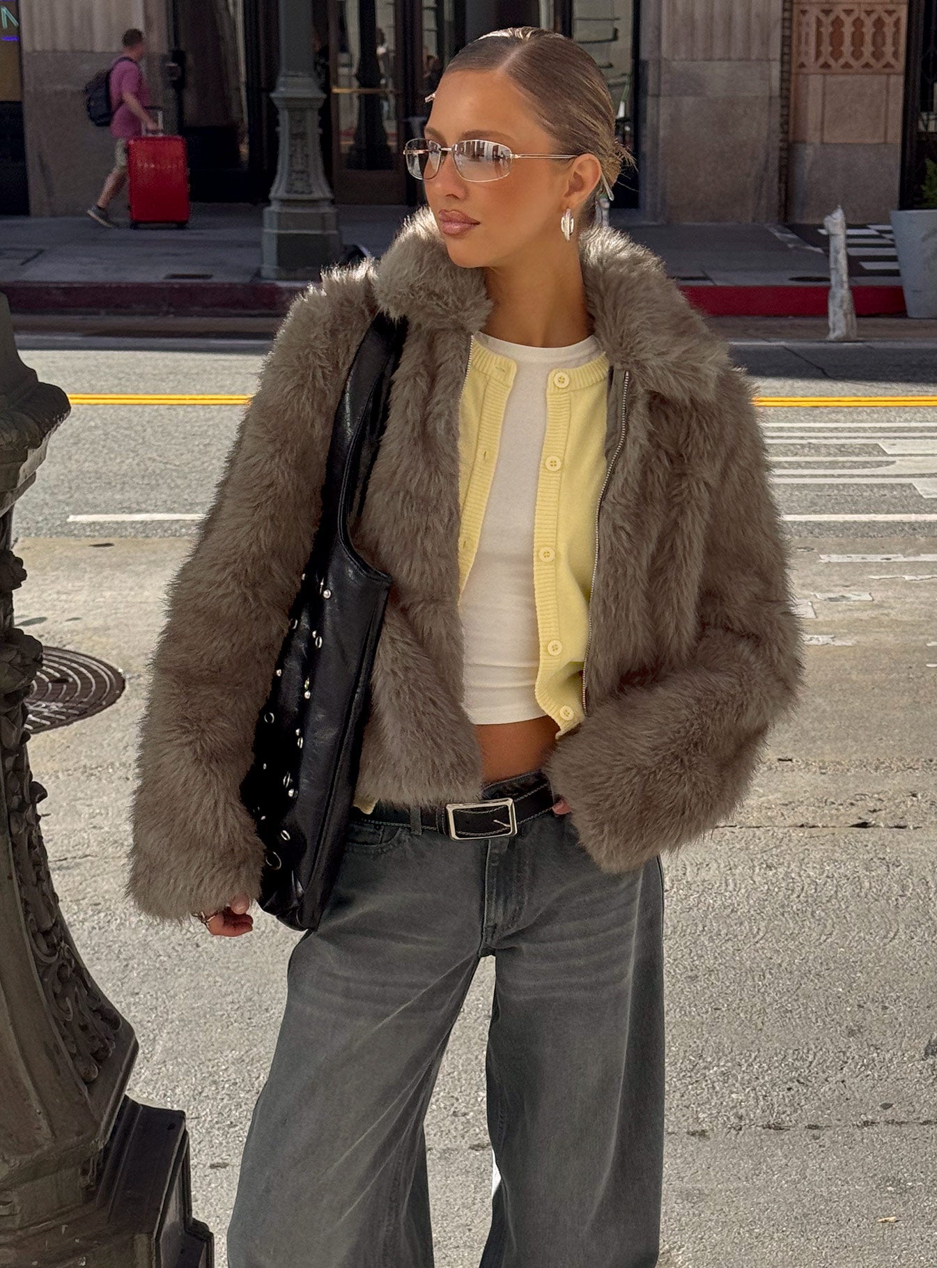 Kimberli Faux Fur Collared Jacket Brown