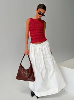   side view of model wearing Princess Polly Felipa Maxi Skirt White Maxi 