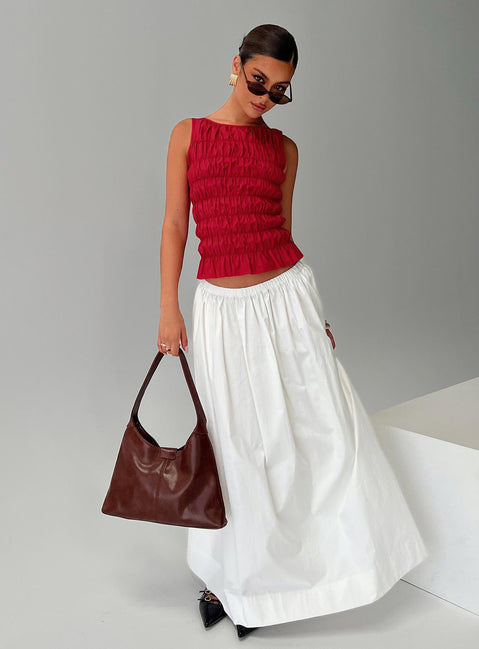   side view of model wearing Princess Polly Felipa Maxi Skirt White Maxi 