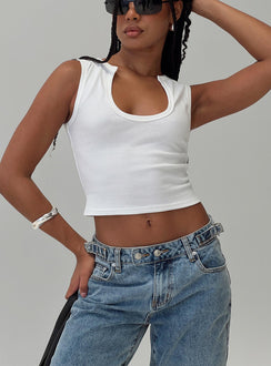 front view of model wearing Princess Polly Somer Top White Sleeveless Scoop Neck 