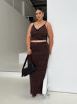   side view of model wearing Princess Polly Hostona Maxi Skirt Mutli Curve Maxi 