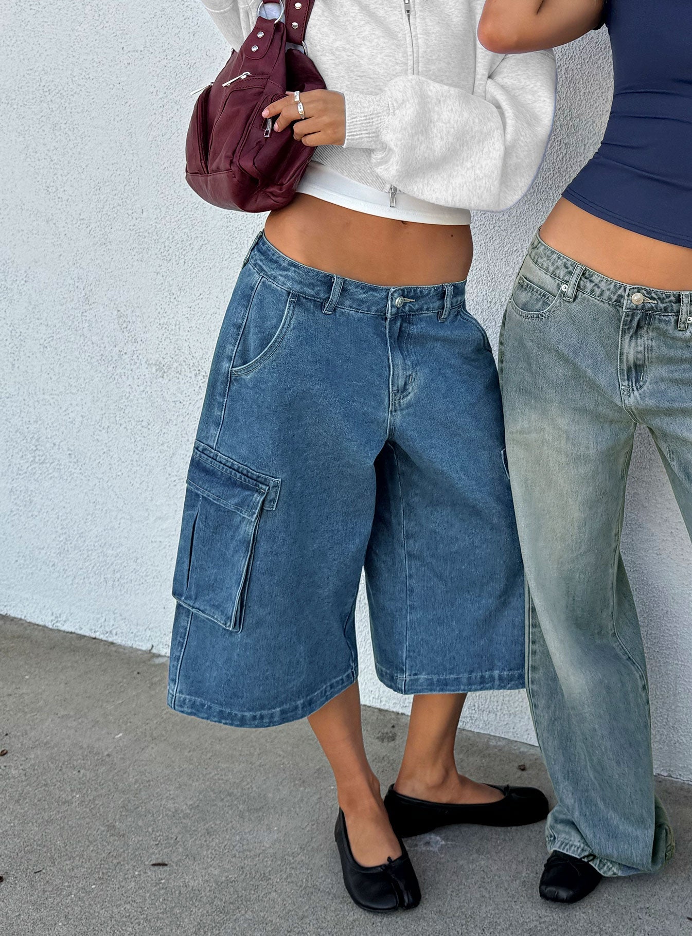 Hudsen Longline Cargo Denim Jorts Mittelblaue Waschung