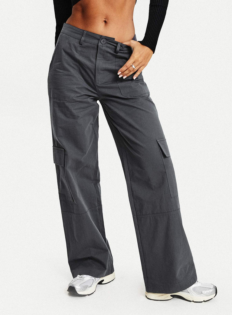 Princess Polly Mid Rise  Luna Mid Rise Cargo Pants Charcoal