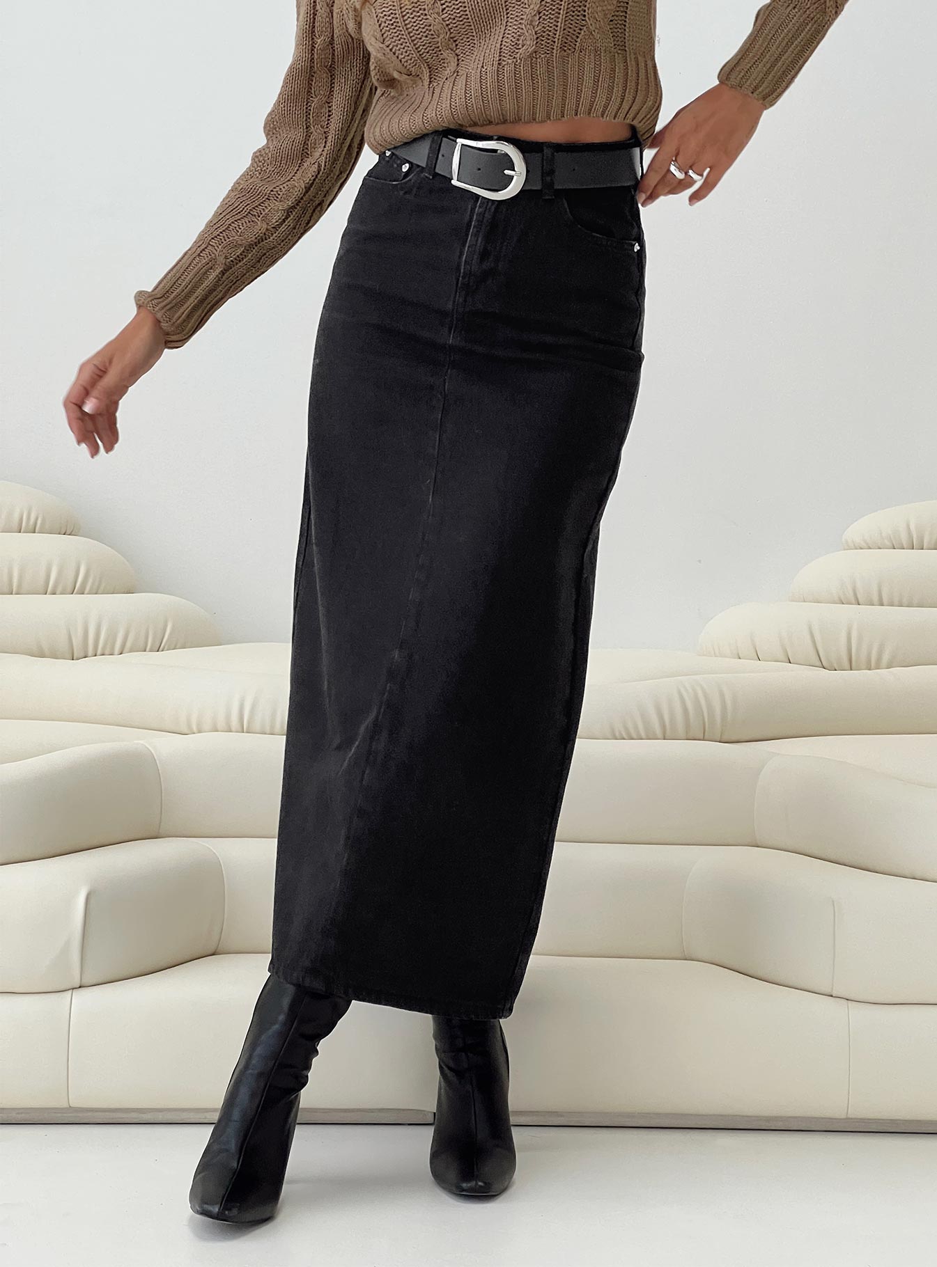 Long black skirt uk with clearance split