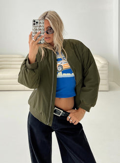 Bomber jacket High neck, zip fastening down front, twin hip pockets, elasticated neckline, cuffs and waistband