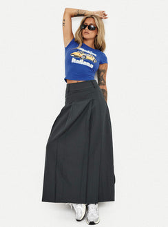   front view of model wearing Princess Polly Boss Girl Maxi Skirt Slate Maxi 