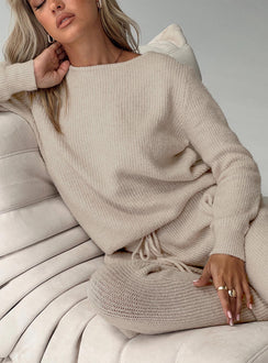 Abrams Rib Knit Crew Sweater Beige Princess Polly  regular 