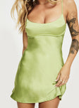 back view of model wearing Princess Polly Merinda Mini Dress Green Scoop Neck 