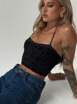 Crop top Halter neck tie fastening, lace trim Good stretch, fully lined