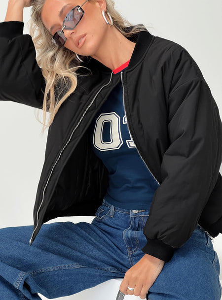Bomber jacket High neck, zip fastening down front, twin hip pockets, elasticated neckline, cuffs & waistband Non-stretch material, fully lined