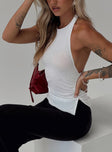 front view of model wearing Princess Polly Kaiser Top White Sleeveless Crew Neck 