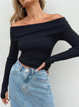 Morley Off Shoulder Sweater Black Princess Polly  Cropped 