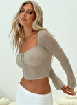 Long sleeve top  Knit sheer material, square neckline, keyhole cut-out with tie fastening