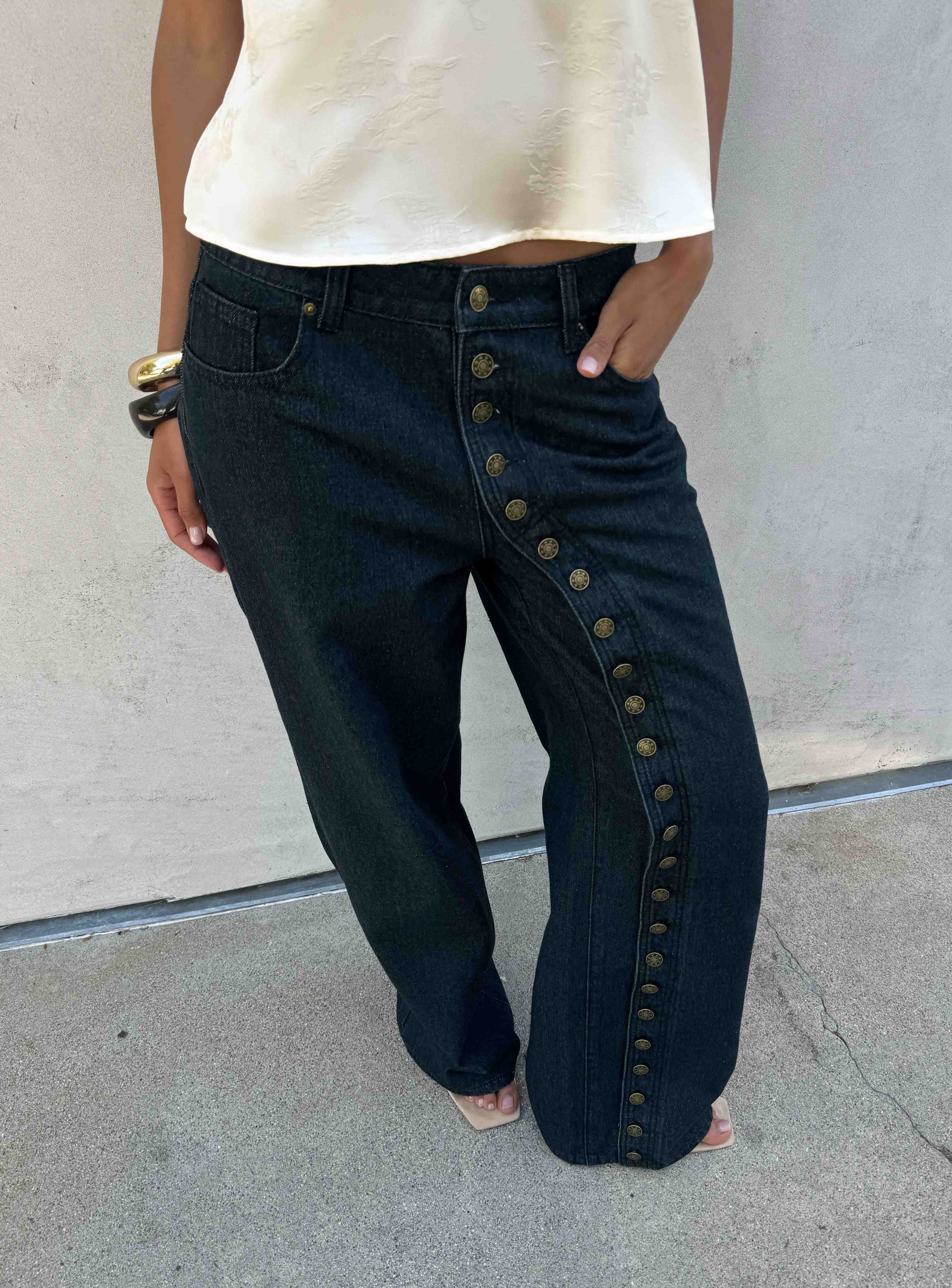 Introducing Penny Mid Rise Straight Leg Jeans Raw Denim in womens-jeans front view of model wearing Princess Polly