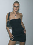 Front view of model wearing  front Princess Polly Square Neck  Hacienda Corset Mini Dress Black