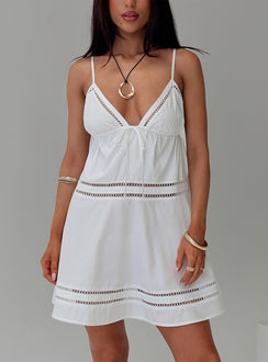 front view of model wearing Princess Polly Araxie Mini Dress White Plunger 