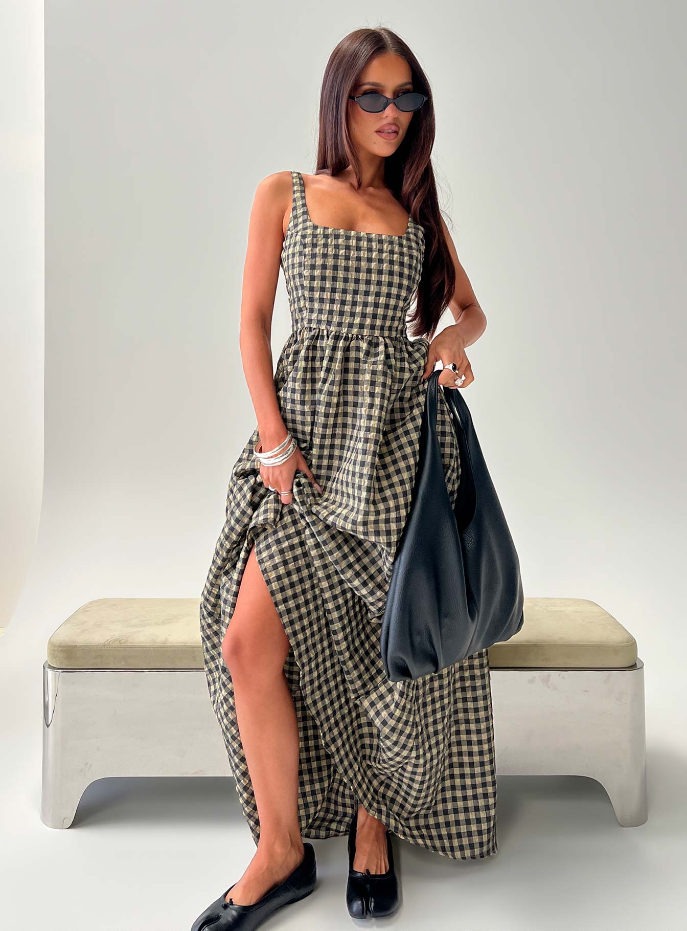Cartmel Check Maxi Dress Black / Cream | Princess Polly