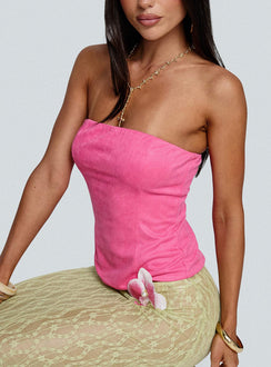 front view of model wearing Princess Polly Plotline Strapless Top Pink Sleeveless straight 