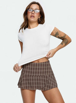   side view of model wearing Princess Polly Sonsie Mini Skirt Multi Check Mini Skirts 