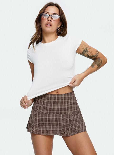   side view of model wearing Princess Polly Sonsie Mini Skirt Multi Check Mini Skirts 