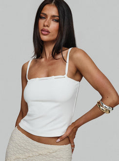 front view of model wearing Princess Polly Seraphiel Top White Sleeveless Square Neck 
