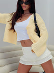 front view of model wearing Princess Polly Artha Cardigan Lemon Cropped 