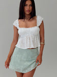 front view of model wearing Princess Polly Summerfield Top White Short Sleeves Square Neck 