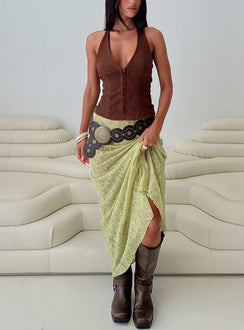   front view of model wearing Princess Polly Pura Vida Lace Maxi Skirt Sage Maxi 