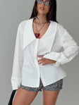 front view of model wearing Princess Polly Calistoga Deep Collar Shirt Ivory Full Sleeves Plunger 