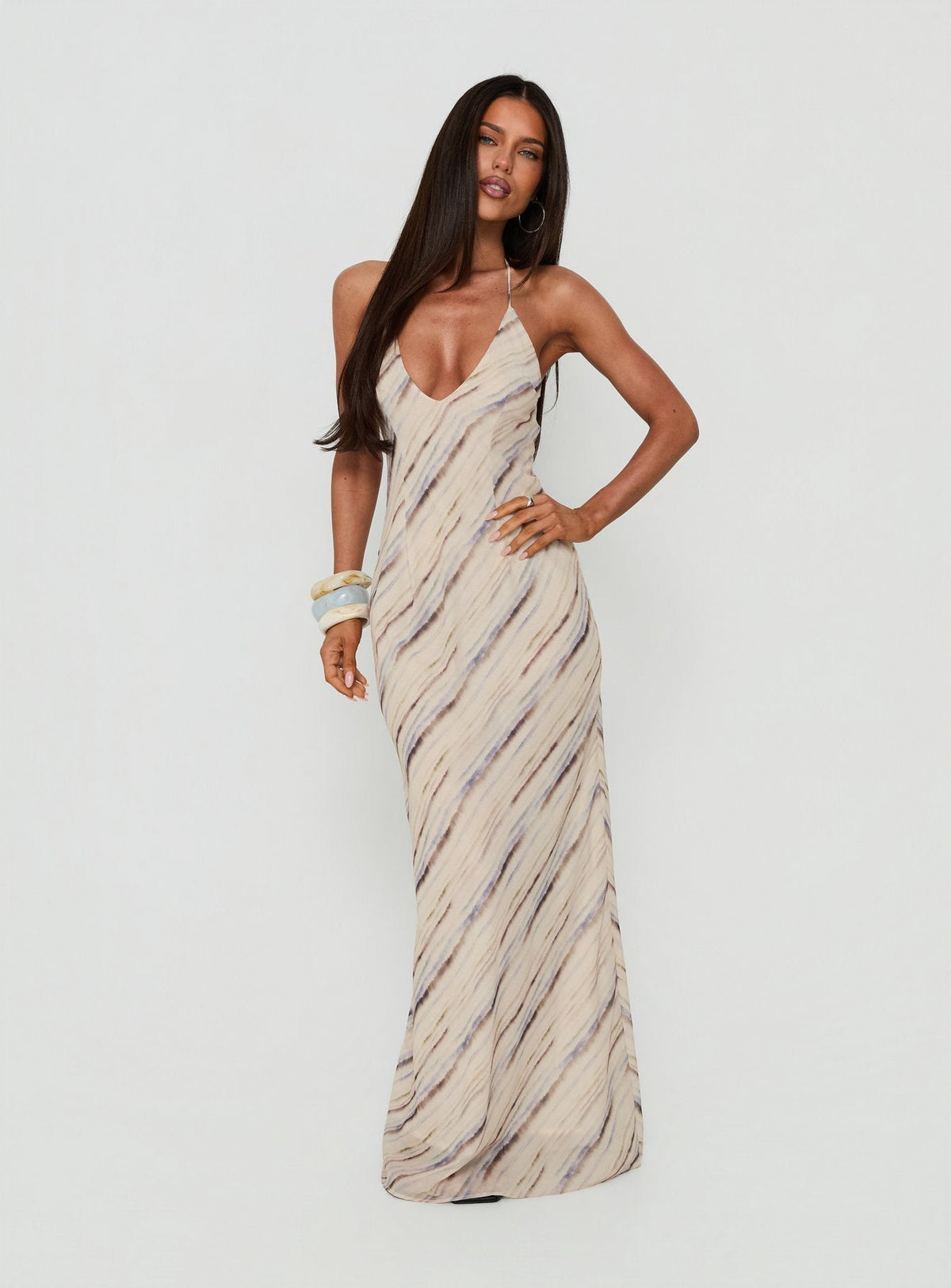 Esmira Halter Maxikleid Cremefarbener Streifen
