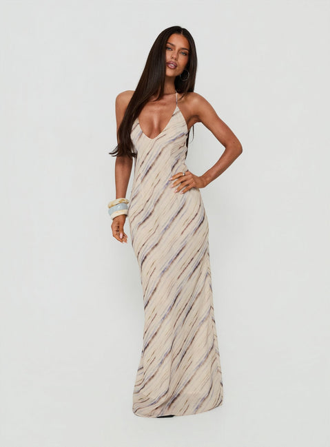 Esmira Halter Maxikleid Cremefarbener Streifen