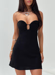 front view of model wearing Princess Polly Cyprian Mini Dress Black Sweetheart Neckline 