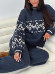 back view of model wearing Princess Polly Alpine Sweater Navy / Cream Long 