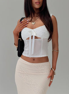 front view of model wearing Princess Polly Sides Of Me Top White Sleeveless Sweetheart 