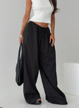 front view of model wearing Princess Polly Harbour Pant Black Petite High Waisted Pants 