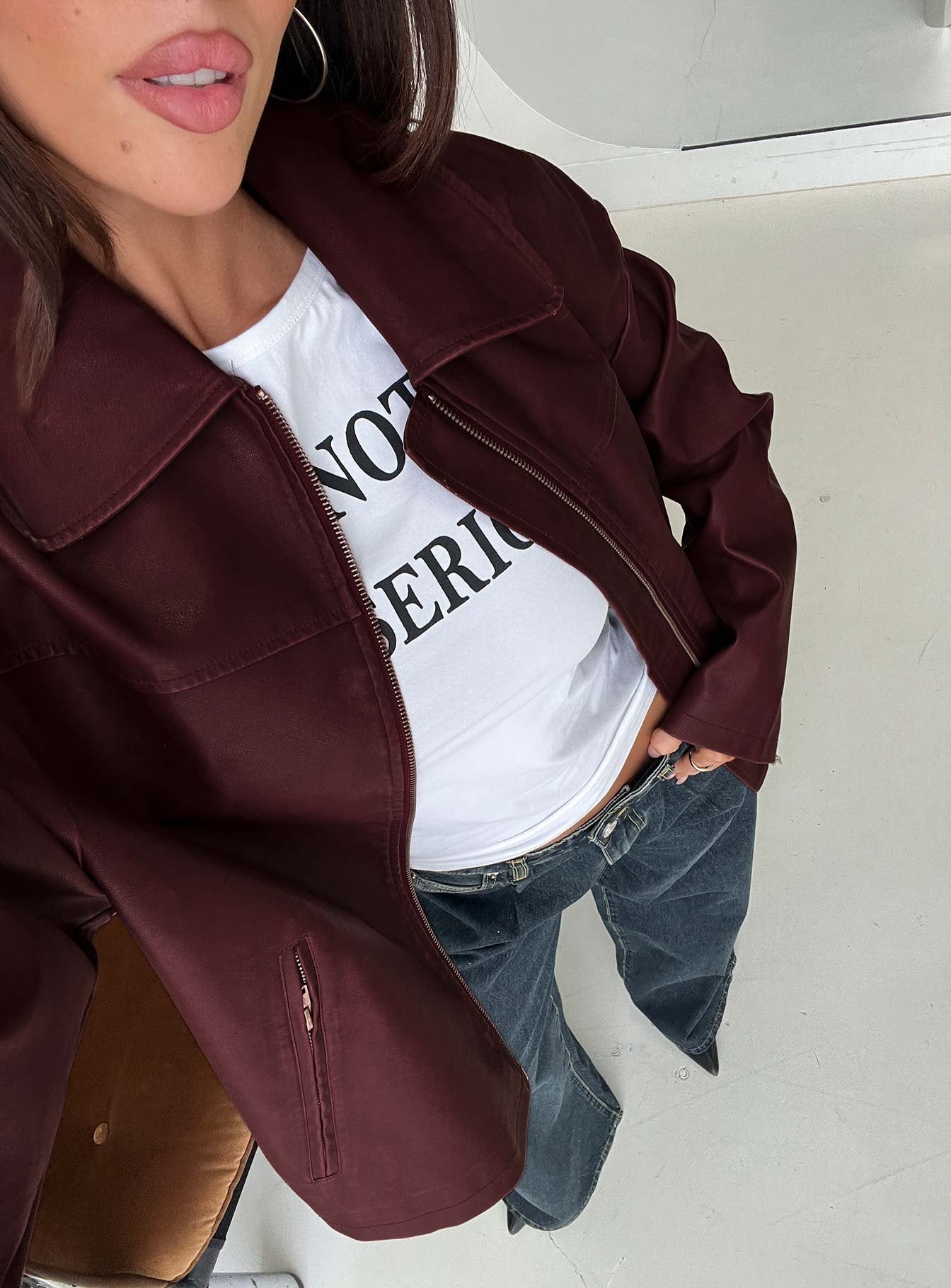 Napoleon Faux Leather Jacket Burgundy | Princess Polly