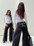 Ribbon Stamp Wide Leg Jeans Washed Black