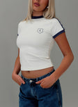 front view of model wearing Princess Polly Clubhouse Tee Ivory Short Sleeves Crew Neck 