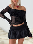 back view of model wearing Princess Polly Dance For Me Off Shoulder Lace Top Black Full Sleeves straight 