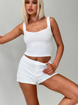 front view of model wearing Princess Polly Take On Me Rib Short White High Waisted Shorts 