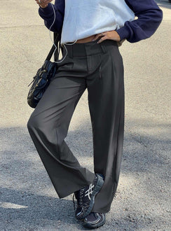 Featuring Two Lovers Low Rise Pants Slate in womens-regular-pants with belt detail side view of model wearing Princess Polly