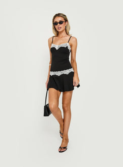 Clementyne Lace Trim Mini Dress Black / White
