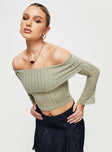 product Princess Polly Full Sleeves Square Neck  Vosti Off The Shoulder Top Olive