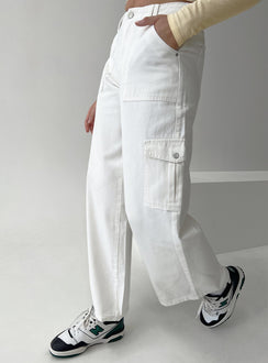 product Princess Polly Mid Rise  Adrianne Wide Leg Cargo Jeans White